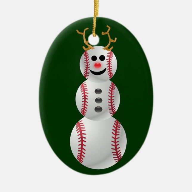 Ornement Ovale En Céramique Bonhomme de neige de base-ball (Devant)