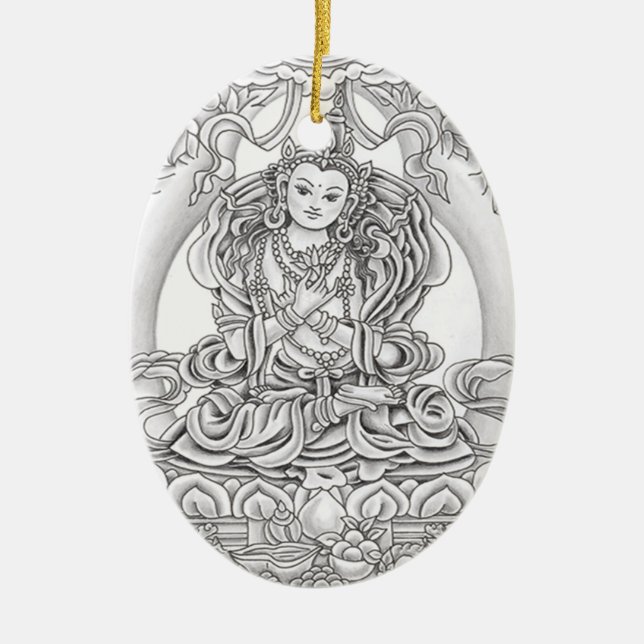 Ornement Ovale En Céramique Bouddha d'ornement d'ovale de compassion (Devant)