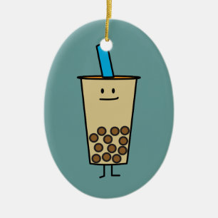 Ornement Ovale En Céramique Boules de tapioca de thé de lait de perle de Boba