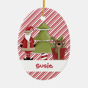 Ornement Ovale En Céramique Cadeau d'ours de nounours d'arbre de Christmastime