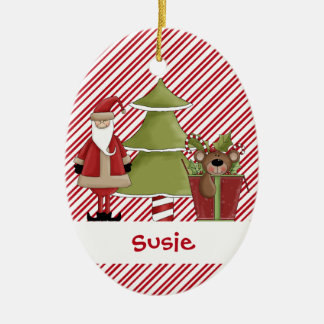 Ornement Ovale En Céramique Cadeau d'ours de nounours d'arbre de Christmastime