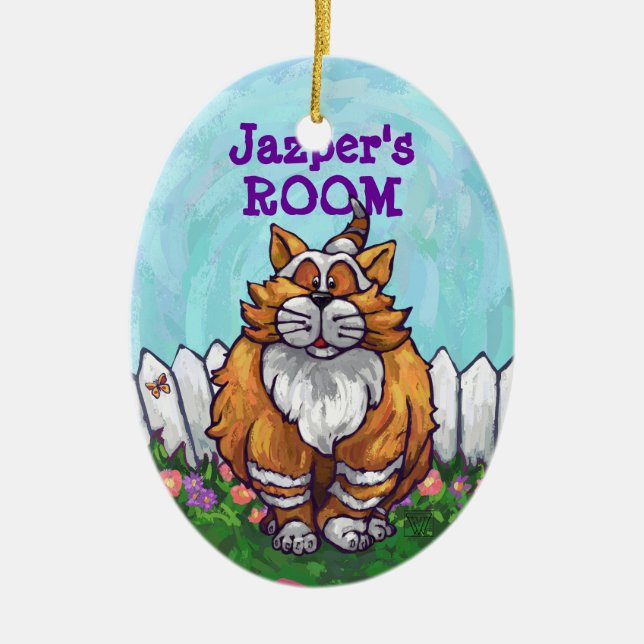 Ornement Ovale En Céramique Cadeaux et accessoires de chats de gingembre (Devant)