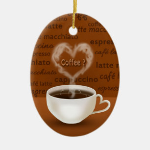 Ornement Ovale En Céramique Café ? Fumée en forme de coeur