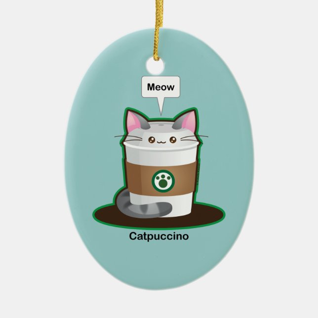 Ornement Ovale En Céramique Café mignon de chat (Devant)