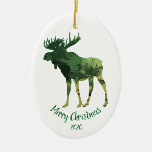 Ornement Ovale En Céramique Camouflage de Noël sur mesure Moose Fun Art
