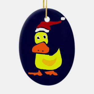 Ornement Ovale En Céramique Canard jaune mignon dans le casquette de Père No