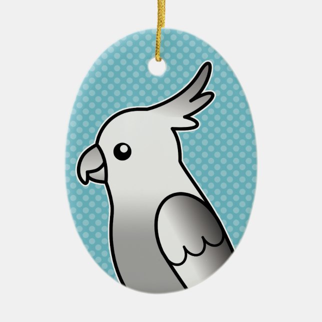 Ornement Ovale En Céramique Caricature Whiteface Cockatiel Parrot Bird (Devant)