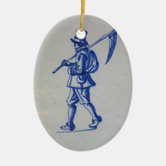 Ornement Ovale En Céramique Carreaux bleus Delft - Modèle