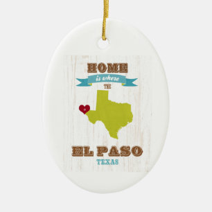 Ornement Ovale En Céramique Carte d'El Paso, le Texas - à la maison est où le