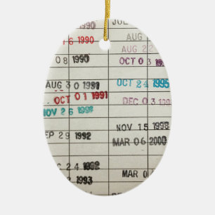 Ornement Ovale En Céramique Cartes vintages d'échéance de bibliothèque