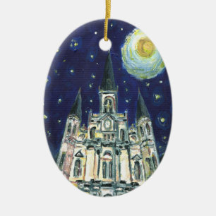 Ornement Ovale En Céramique Cathédrale Starry Night