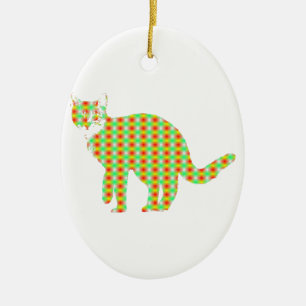 Ornement Ovale En Céramique Chat à motifs
