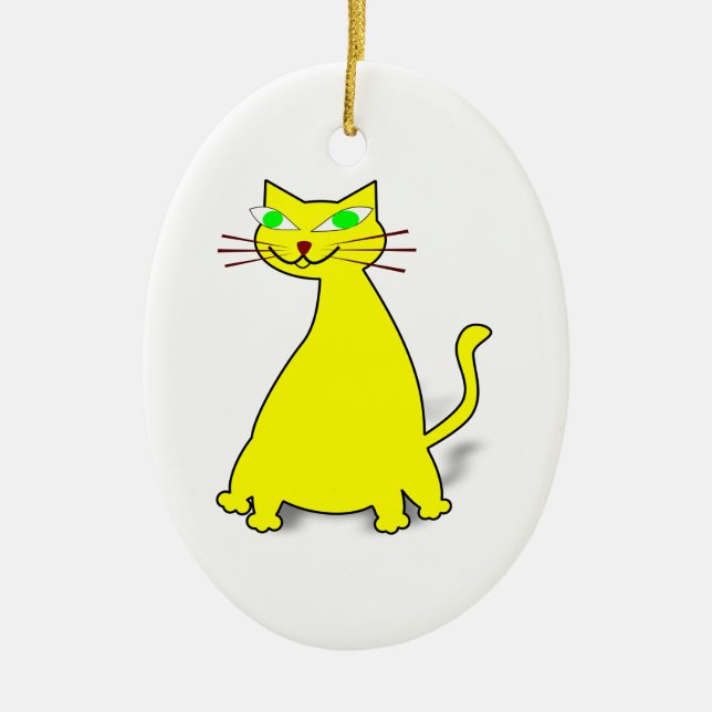 Ornement Ovale En Céramique Chat gras jaune (Devant)