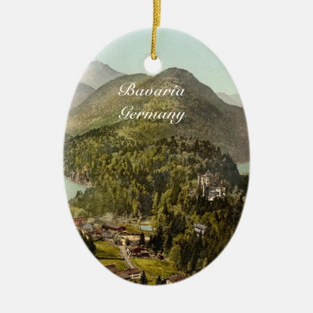Ornement Ovale En Céramique Château de Hohenschwangau et Alpes, Bavière, (Devant)