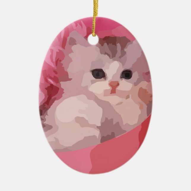 Ornement Ovale En Céramique chaton rose (Devant)