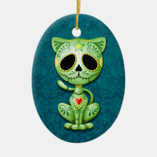 Ornement Ovale En Céramique Chaton vert de sucre de zombi