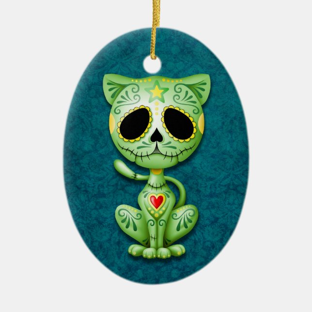 Ornement Ovale En Céramique Chaton vert de sucre de zombi (Devant)