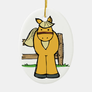 Ornement Ovale En Céramique Cheval