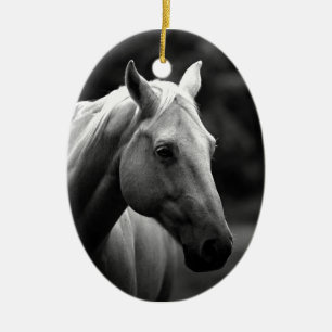 Ornement Ovale En Céramique Cheval blanc noir