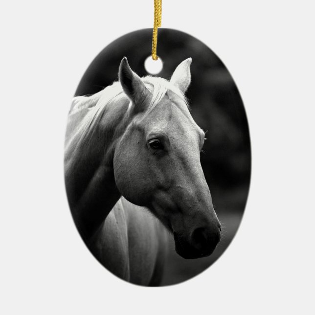 Ornement Ovale En Céramique Cheval blanc noir (Devant)