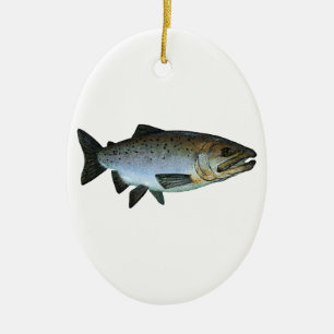 Ornement Ovale En Céramique Chinook - saumon quinte