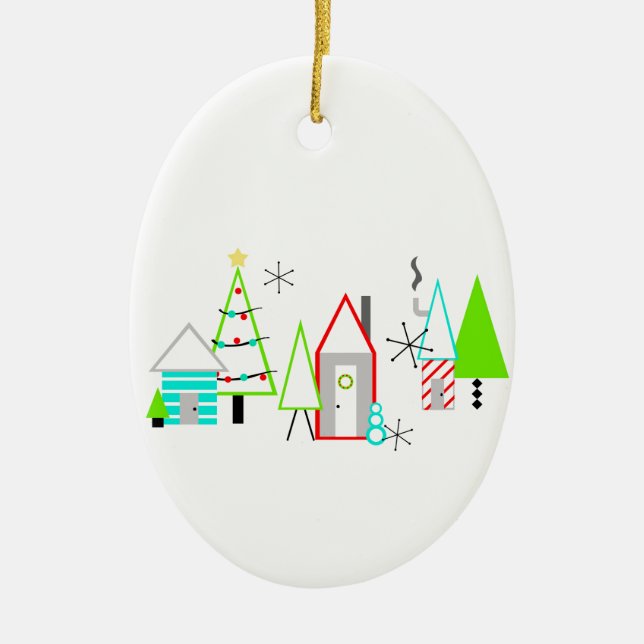 Ornement Ovale En Céramique christmas midcentury (Devant)