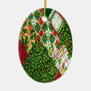 Ornement Ovale En Céramique Christmas Quilt Background