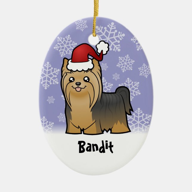 Ornement Ovale En Céramique Christmas Yorkshire Terrier (ajoutez votre nom d'a (Devant)