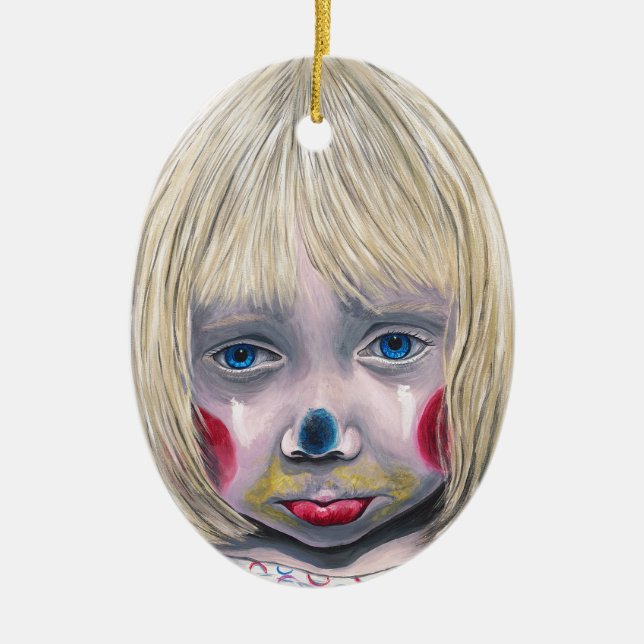 Ornement Ovale En Céramique Clown triste de petite fille (Devant)