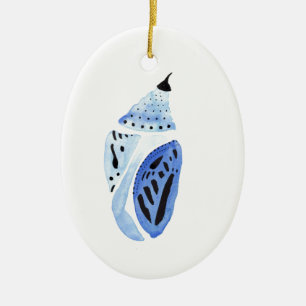 Ornement Ovale En Céramique Cocon bleu de papillon