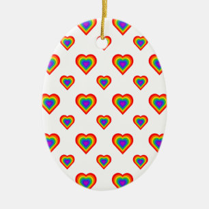 Ornement Ovale En Céramique Coeur arc-en-ciel