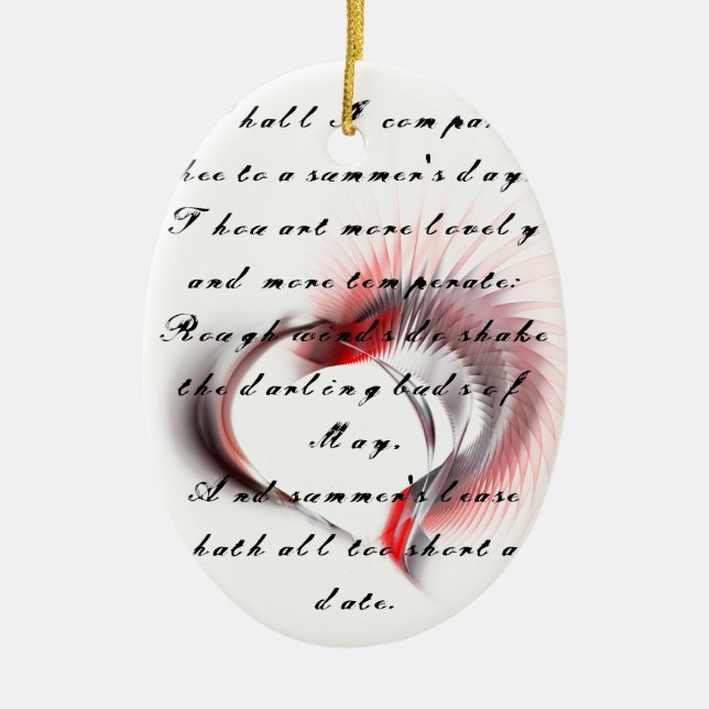 Ornement Ovale En Céramique Coeur métallique avec sonnet de Shakespeare 18 (Devant)