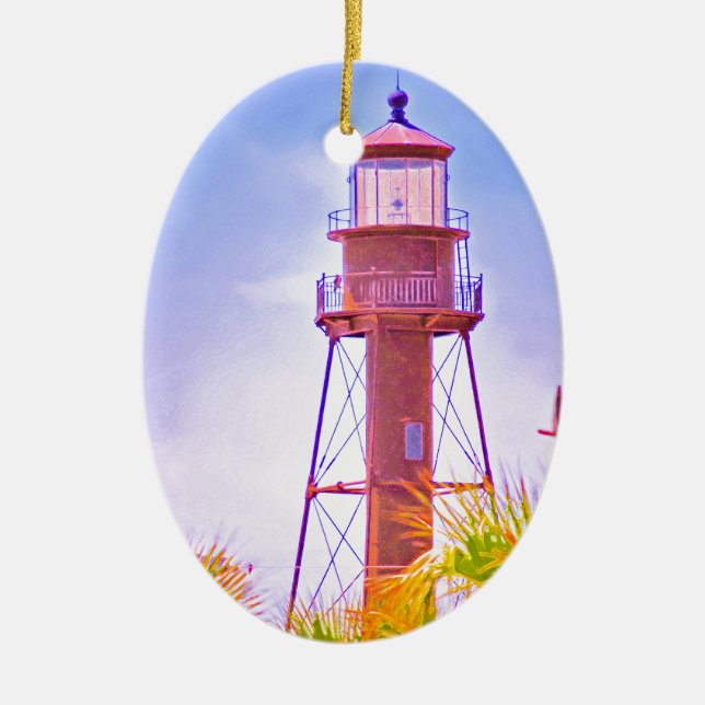 Ornement Ovale En Céramique Collection de phare de Sanibel (Devant)