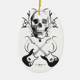 Ornement Ovale En Céramique Conception de guitare et de crâne