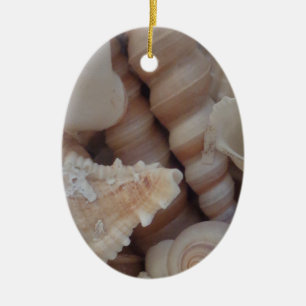 Ornement Ovale En Céramique Coquillages d'été ensoleillés, Sea Shell Beach Lov