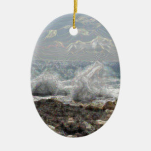 Ornement Ovale En Céramique Corail et vagues