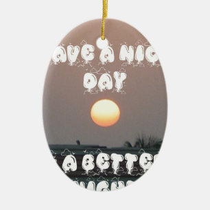 Ornement Ovale En Céramique Coucher de soleil d'or avec Bonne Journée/Soirée