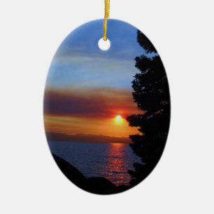 Ornement Ovale En Céramique Coucher du soleil du lac Tahoe
