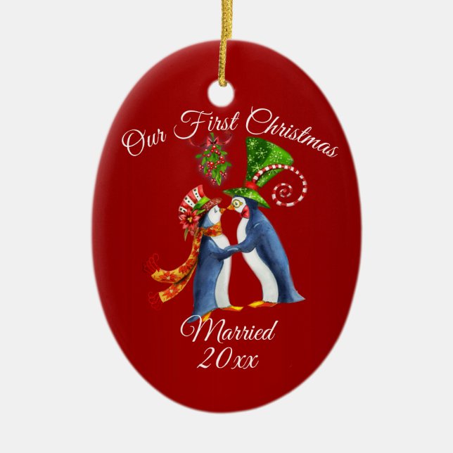Ornement Ovale En Céramique Couples Premier Noël (Devant)