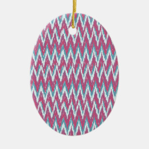 Ornement Ovale En Céramique Cranberry et Turquoise Motif iKat ZigZag
