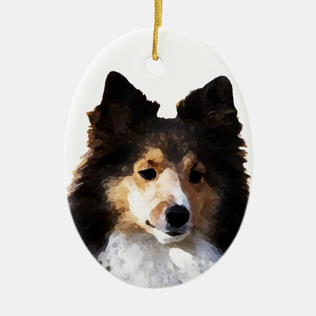 Ornement Ovale En Céramique Croquis de peinture Sheltie Dog (Devant)