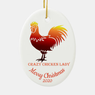 Ornement Ovale En Céramique Custom Dated Noël Fou poule Lady Fun