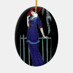 Ornement Ovale En Céramique Dame élégante des années 1920 de mode de Paris