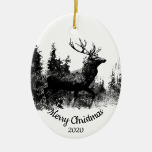 Ornement Ovale En Céramique DATÉ Noël Custom Stag Deer Animal Art