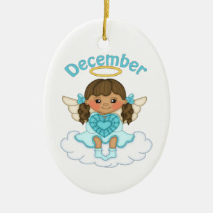 Ornement Ovale En Céramique Décembre Birthstone Angel Brunette