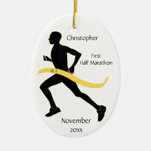 Ornement Ovale En Céramique Demi d'ornement de marathonien d'homme en jaune