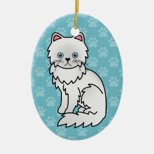 Ornement Ovale En Céramique Dessin animé de chat persan blanc aux yeux bleus