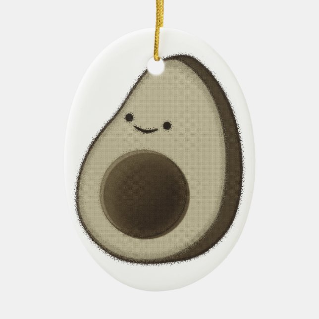 Ornement Ovale En Céramique Dessin Avocado de style vintage (Devant)