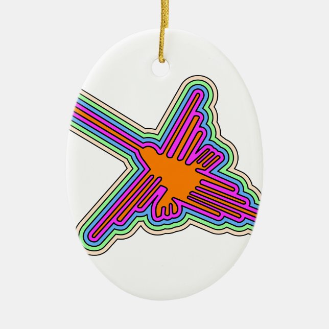 Ornement Ovale En Céramique Dessin de Nazca Hummingbird Pérou (Devant)