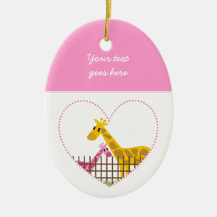 Ornement Ovale En Céramique Deux jolies girafes dans un coeur pointillé Mère E